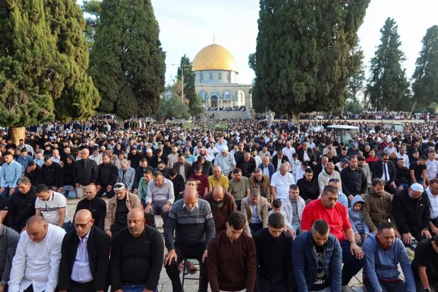  Muslim worshippers attend Eid al-Adha prayer at Al-Aqsa Mosque in Jerusalem, May 27, 2026  (Reuters)