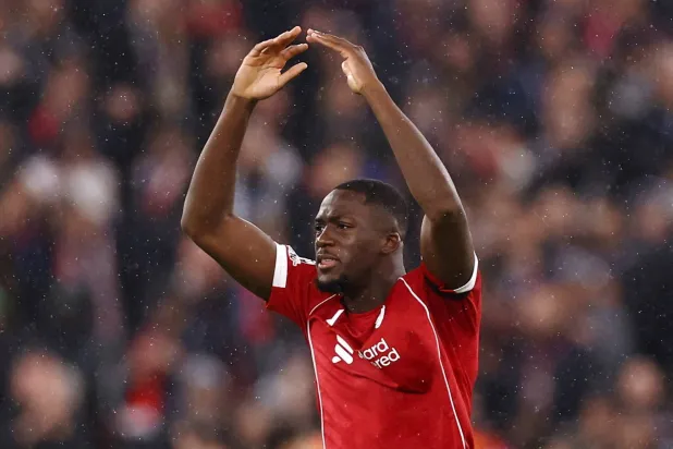 FILE PHOTO: Soccer Football - UEFA Champions League - Quarter Final - Second Leg - Liverpool v Paris St Germain - Anfield, Liverpool, Britain - April 14, 2026 Liverpool's Ibrahima Konate reacts Action Images via Reuters/Lee Smith/File Photo/File Photo