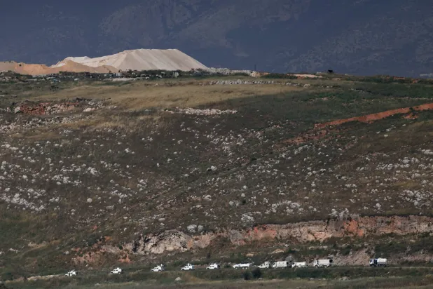 A UN convoy in southern Lebanon, near the Israel-Lebanon border, as seen from northern Israel, June 2, 2026. REUTERS/Shir Torem