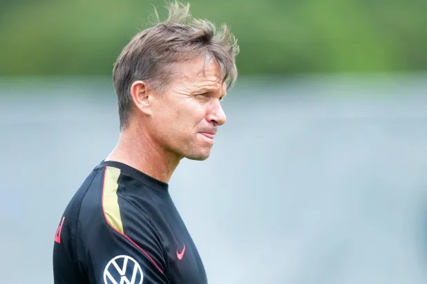 Canada's head coach Jesse Marsch runs his drills during the selection camp for Canada’s national soccer team, Wednesday, May 27, 2026, in Charlotte, N.C., ahead of the FIFA World Cup soccer tournament. (Nathan Denette/The Canadian Press via AP)