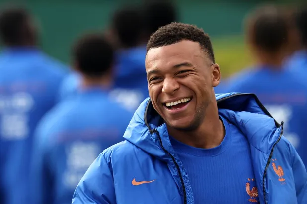 France's forward #10 Kylian Mbappe reacts ahead of a training session at the French Football Federation's (FFF) training ground in Clairefontaine-en-Yvelines, southwest of Paris on June 6, 2026, as part of the team's preparation for upcoming 2026 FIFA World Cup football tournament. (AFP)