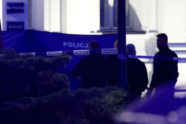 Polish police secure an area at the Warsaw University campus after an attack with an axe, in Warsaw, Poland, May 7, 2025. (Reuters)