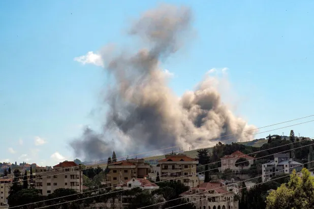 Smoke rises following Israeli bombardment on the village of Jibchit in southern Lebanon on May 23, 2026. (AFP)