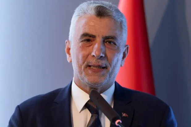 Türkiye’s Trade Minister Omer Bolat addresses the audience during a signing ceremony in Istanbul, Türkiye, April 29, 2024. (Reuters) 