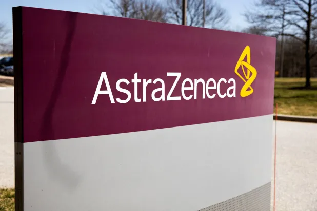 The logo for AstraZeneca is seen outside its North America headquarters in Wilmington, Delaware, US, March 22, 2021. (Reuters)