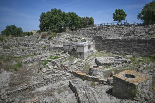 This photograph shows a general view of the ruins of the ancient city of Troy in Canakkale on June 2, 2026. (AFP) 