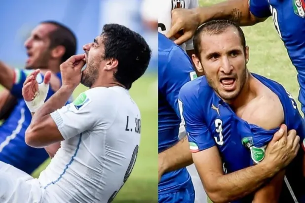 سواريز في دور المجموعات ضد إيطاليا قام بـ«عض» كتف المدافع جورجو كييليني بلا رحمة (أ.ب)