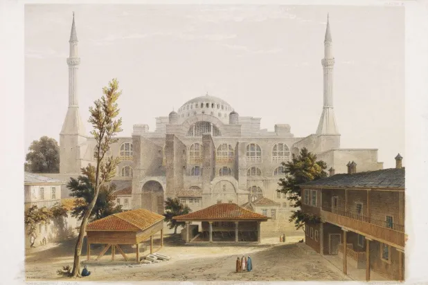لوحة تصور آيا صوفيا من عام 1852 (متحف فيكتوريا آند ألبرت)
