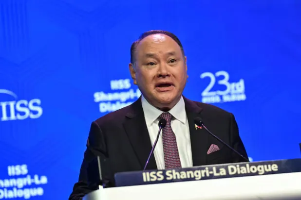 Philippines' Defence Secretary Gilberto Teodoro Jr speaks at the IISS Shangri-La Dialogue security summit in Singapore, May 31, 2026. REUTERS/Caroline Chia 