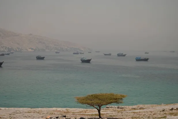 سفن راسية في مضيق هرمز (رويترز)