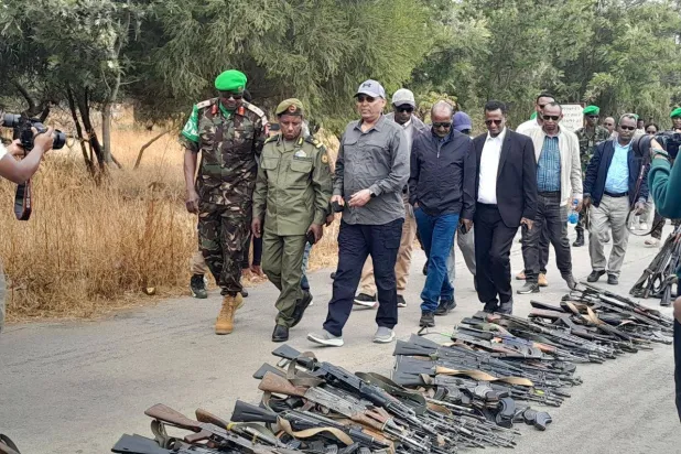 مسلحون في تيغراي يقومون بتسليم الأسلحة الخفيفة إلى قوات الدفاع الإثيوبية (وكالة الأنباء الإثيوبية)