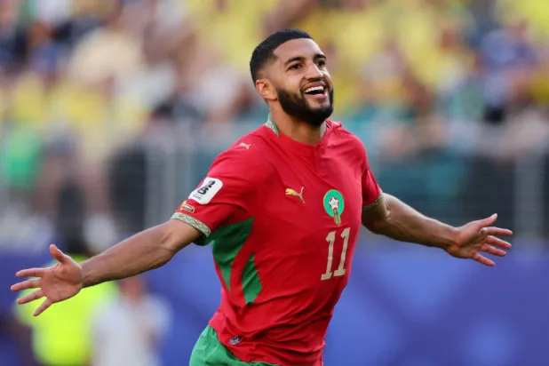 صيباري محتفلاً بهدفه في البرازيل (رويترز)