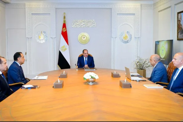 الرئيس المصري عبد الفتاح السيسي مجتمعاً مع رئيس الوزراء ووزير الكهرباء يوم الأحد (الرئاسة المصرية)