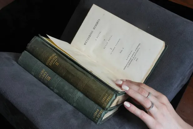  A first edition of Emily Bronte's "Wuthering Heights", is on display for sale at Christie's auction house in London, Monday, June 15, 2026. (AP) 