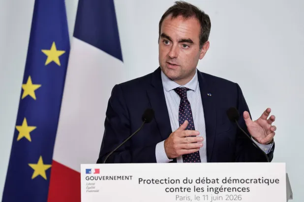 France's Prime Minister Sebastien Lecornu gestures as he speaks during a press conference. (Photo by STEPHANE DE SAKUTIN / AFP)