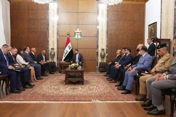 Iraqi Prime Minister Ali al-Zaidi receives US Special Presidential Envoy Tom Barrack in Baghdad on Tuesday. (INA)