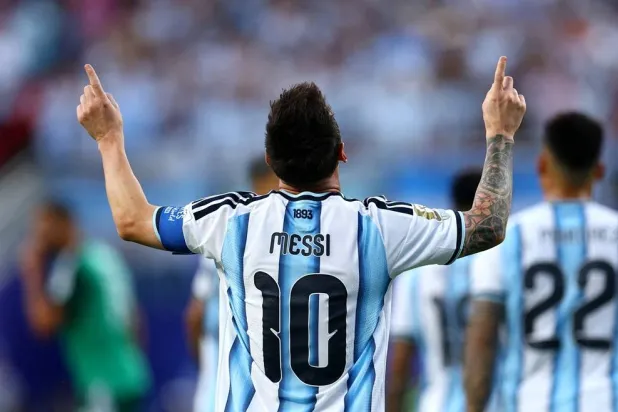 Football - FIFA World Cup 2026 - Group J - Argentina v Algeria - Kansas City Stadium, Kansas City, Missouri, US - June 16, 2026 Argentina's Lionel Messi celebrates scoring their first goal. (Reuters)