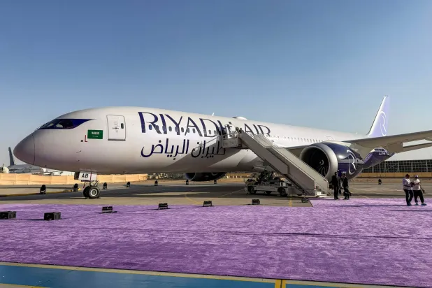  A Boeing 787-9 Dreamliner aircraft of Saudi airline Riyadh Air is pictured on the tarmac at King Khalid International Airport in Riyadh on June 7, 2026. (AFP) 