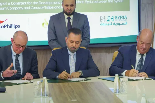 During the signing of the agreement between the Syrian Petroleum Company and US firms ConocoPhillips and Novaterra Energy. (SANA)