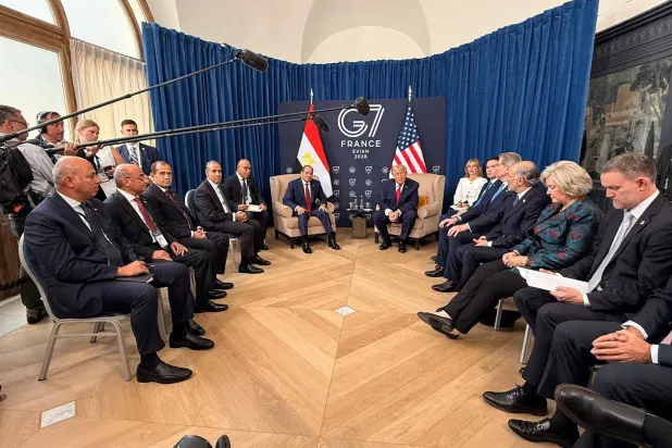 Egyptian President Abdel Fattah El Sisi meets US President Donald Trump on the sidelines of the G7 Summit (Egyptian Presidency)