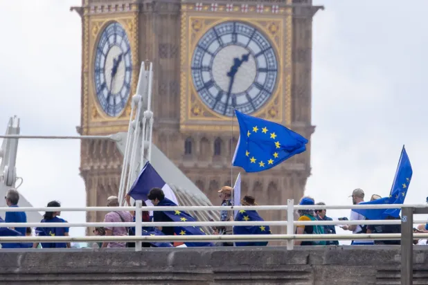 People take part in the "National Rejoin March IV" to show support for the UK to re-join the European Union in London, Britain 20 June 2026. (EPA)