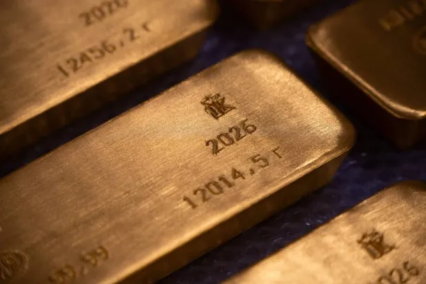 Ingots of 99.99 percent pure gold in a workroom during production at Krastsvetmet precious metals plant in the Siberian city of Krasnoyarsk, Russia, June 16, 2026. (Reuters)