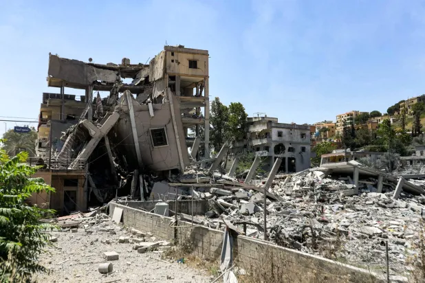 The rubble of a collapsed building is pictured following Israeli bombardment, in Nabatieh in southern Lebanon on June 21, 2026. (AFP)