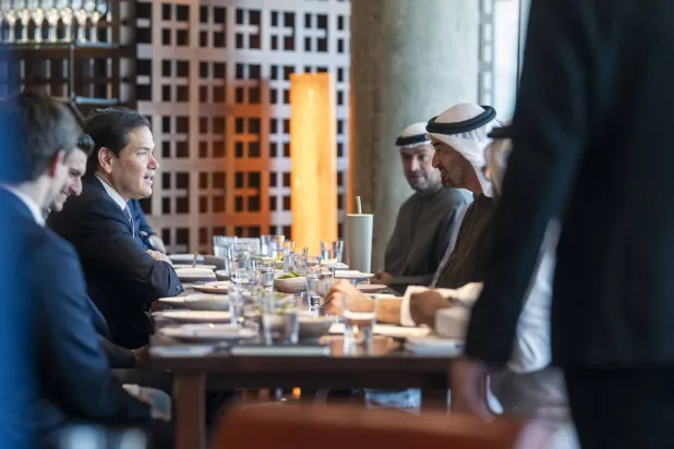 United Arab Emirates President Sheikh Mohamed bin Zayed Al Nahyan and US Secretary of State Marco Rubio meet on Wednesday. (WAM)