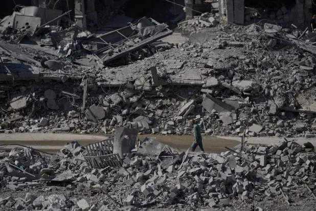  A man walks past the rubble of buildings destroyed in previous Israeli airstrikes in the town of Nabatieh, southern Lebanon, Wednesday, June 24, 2026, after a ceasefire between Israel and Hezbollah. (AP) 