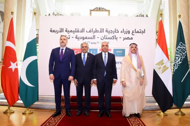 اجتماع وزراء خارجية السعودية ومصر وتركيا وباكستان في القاهرة الأسبوع الماضي (الخارجية المصرية)