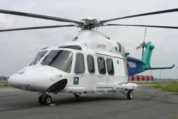 Aramco Hava Filosu'nda kullanılan ve 14 yolcu kapasitesine sahip Leonardo AW139 tipi helikopterden bir kare