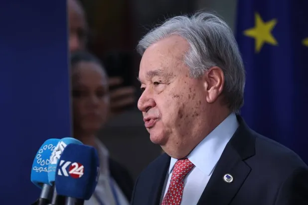 United Nations Secretary-General Antonio Guterres delivers a statement during a media conference at the EU summit in Brussels, March 19, 2026. (AP) 