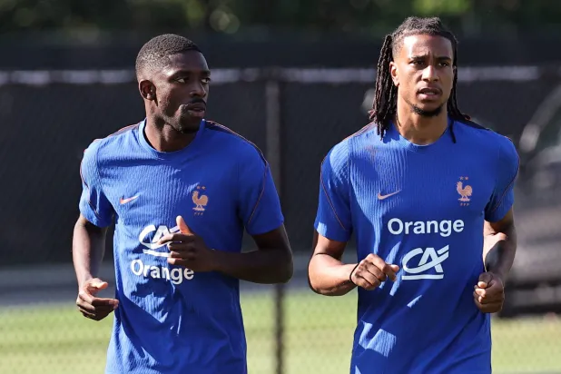 Football - FIFA World Cup 2026 - France Training - Bentley University, Boston, Massachusetts, US - June 27, 2026 France's Michael Olise and Ousmane Dembele during training. (Reuters)