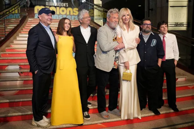  Chris Meledandri, Zoey Deutch, Pierre Coffin, Jeff Bridges, Allison Janney, Bobby Moynihan, and Jesse Eisenberg attend the "Minions & Monsters" premiere in Los Angeles, California, US, June 28, 2026. (Reuters)