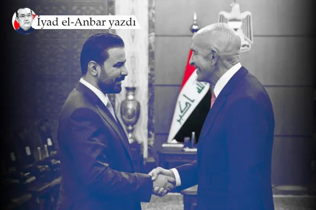 Irak Başbakanı Ali el-Zeydi ve ABD'nin Suriye Özel Temsilcisi ve Türkiye Büyükelçisi Tom Barrack, Bağdat'ı ziyaretinde, 15 Haziran 2026 (AFP)