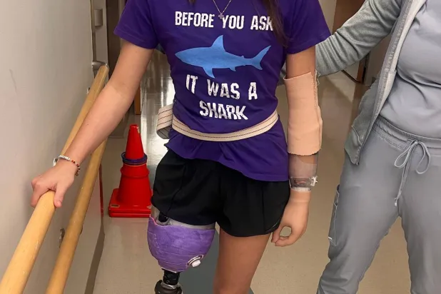 This undated photo courtesy of the Gribbin family shows Lulu Gribbin, who lost her hand and part of her leg in a shark attack off the coast of Florida in 2024. (Courtesy of Gribbin family)