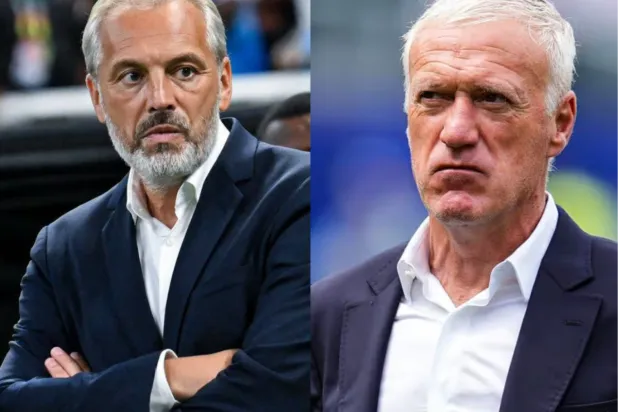 ديدييه ديشان المدير الفني لمنتخب فرنسا (يمين) وسيباستيان ديسابر المدير الفني لمنتخب جمهورية الكونغو الديمقراطية (يسار)