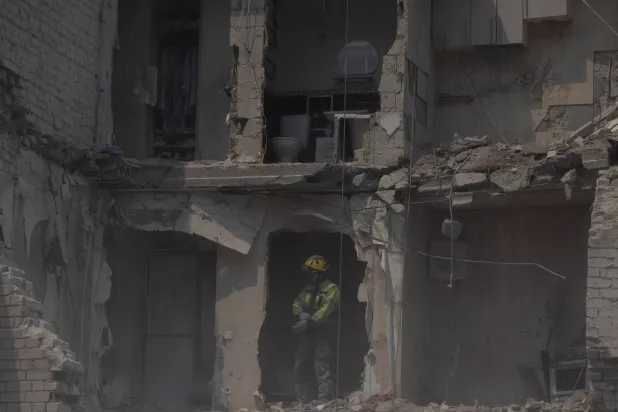 A rescue worker stands in a residential building damaged following a Russian air attack on the Ukrainian capital of Kyiv on July 3, 2026, amid the Russian invasion in Ukraine. (AFP)