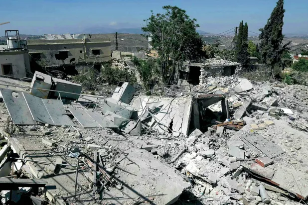 This picture shows the destruction in the southern Lebanese village of Froun on June 30, 2026. (Photo by Kawnat HAJU / AFP)