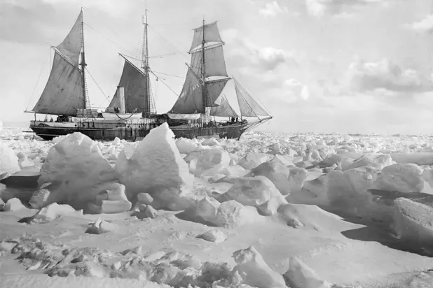 Ship trapped in ice during an expedition to the Antarctic. (Getty Images) 