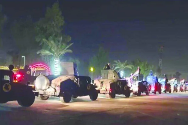 
صورة متداولة تظهر مركبات «همفي» عراقية عند أحد مداخل المنطقة الخضراء فجر يوم 28 يونيو 2026