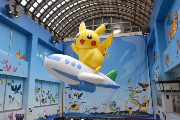 A "Pikachu" balloon is displayed at the Noto Airport in Wajima City, Ishikawa Prefecture on July 7, 2026. (JIJI / AFP) 