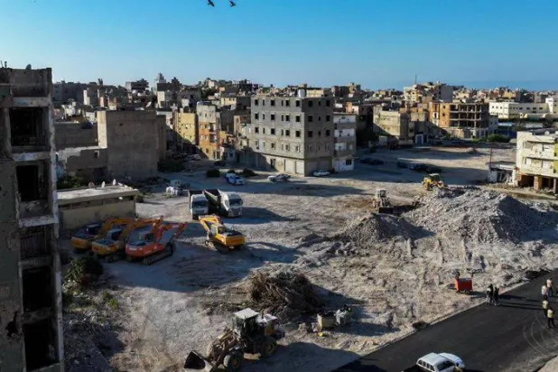 من أعمال إعادة بناء عقارات في منطقة الصابري ببنغازي (صندوق الإعمار في شرق ليبيا)