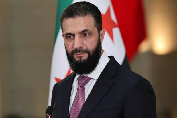 Syrian President Ahmed al-Sharaa during a joint press conference with the French president at the Presidential Palace in Damascus, Syria 07 July 2026. (EPA)