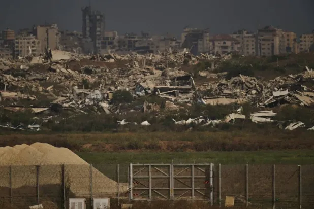  Buildings that were destroyed during the Israeli ground and air operations stand in the northern Gaza Strip as seen from southern Israel, Thursday, July 2, 2026, on the 1,000th day of war since the Hamas-led attack on Israel sparked the war in Gaza. (AP) 