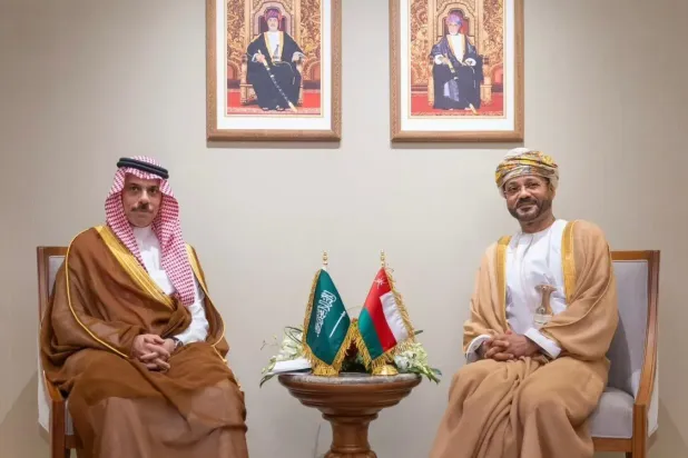 Saudi Minister of Foreign Affairs Prince Faisal bin Farhan bin Abdullah holding talks in Muscat with Omani Foreign Minister Sayyid Badr Albusaidi - SPA