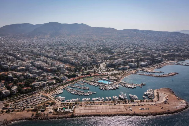 An aerial view shows the southern Athenian suburb of Glyfada on July 2, 2026. (Photo by Aris MESSINIS / AFP)