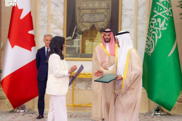 جانب من مراسم توقيع المذكرات بحضور ولي العهد السعودي ورئيس الوزراء الكندي في جدة الخميس (واس)