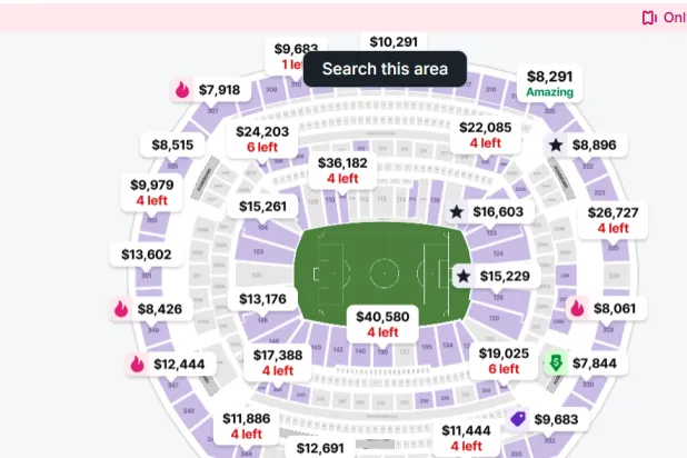 Ticket prices for the 2026 World Cup final (stubhub website)