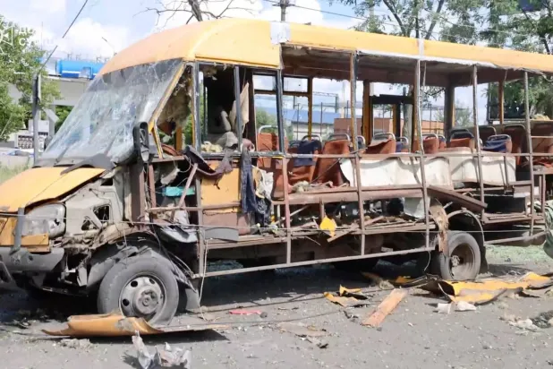 A damaged vehicle sits on a road, following a Russian airstrike, amid Russia's attack on Ukraine, in Sumy, Ukraine, July 11, 2026 in this screengrab obtained from a handout video. State of Emergency Service of Ukraine in Sumy Region/Handout via REUTERS